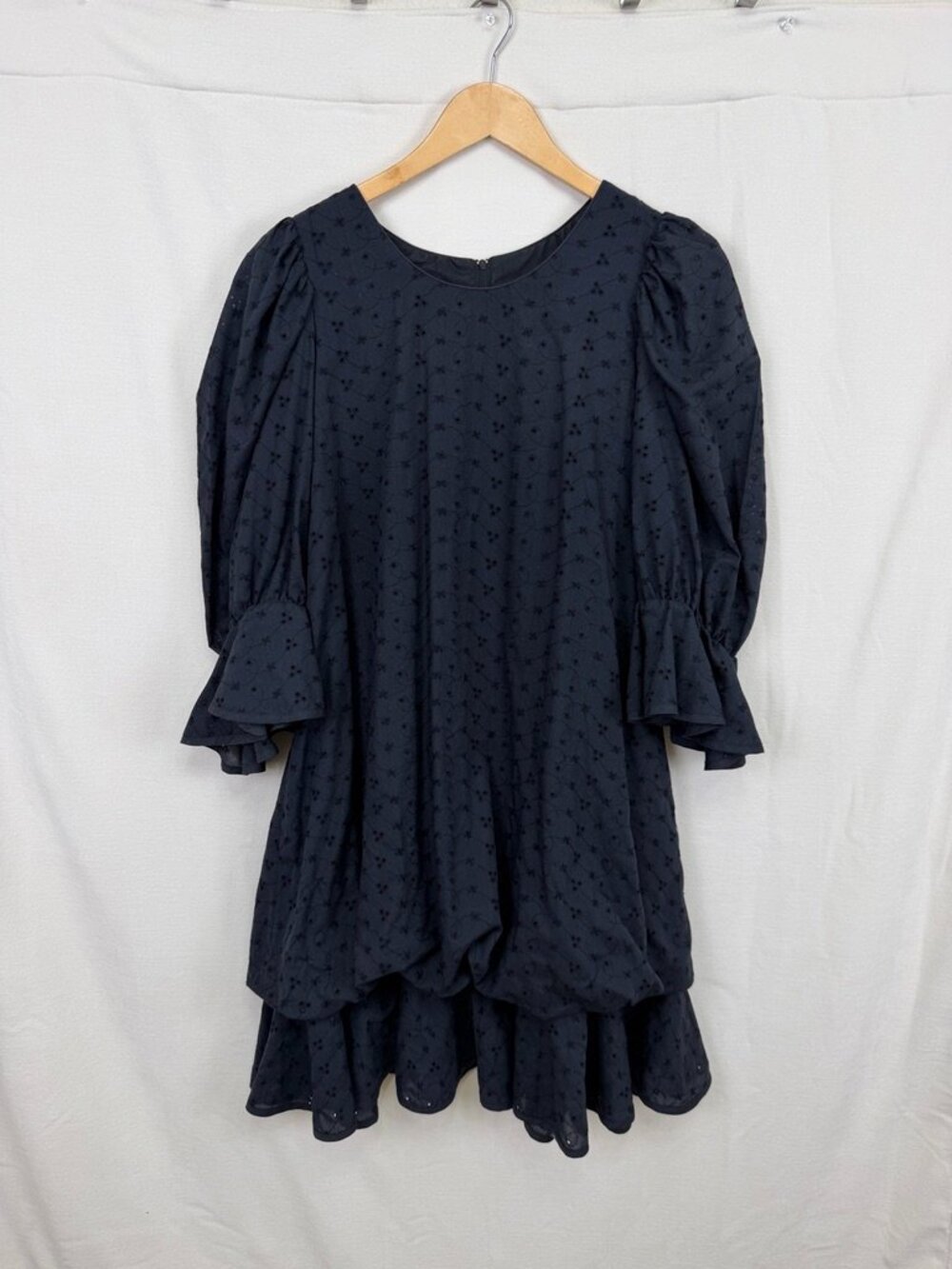 Vintage Mamo Howell Black Swiss Dot Puff Sleeve Muumuu Dress L